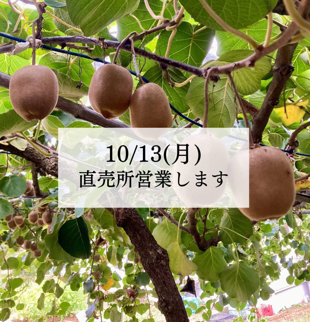10/13(月)直売所営業します
